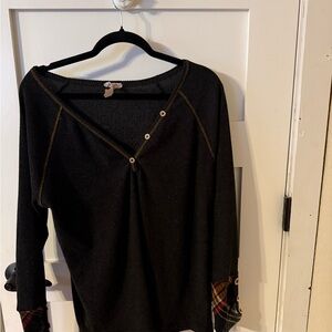 BiBi Black Long Sleeve Top with Button Accents